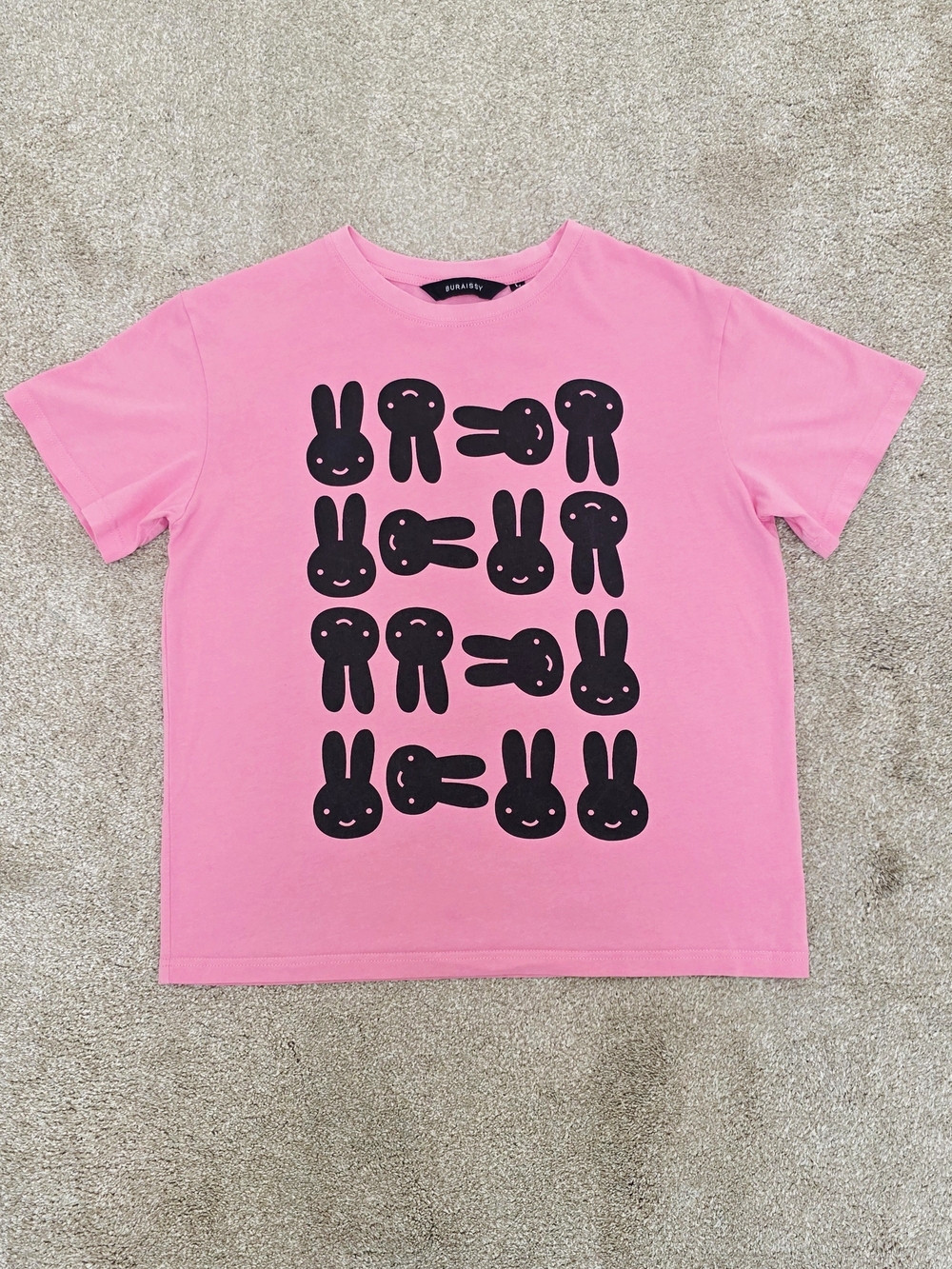 Buraissy Pink Bunny Print Graphic Tee Sz L Kawaii Y2K Cottagecore Top